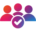 Three person icon with a tick to represent how employee wellbeing benefits can help attract and retain talent.
