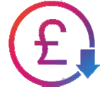 Pound sign icon with a down arrow to represent how employee wellbeing benefits can offer discounted costs for employees.