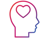 Side profile of a persons face icon that has a heart placed where their brain would be to represent health assessments can positively benefit health and wellbeing.