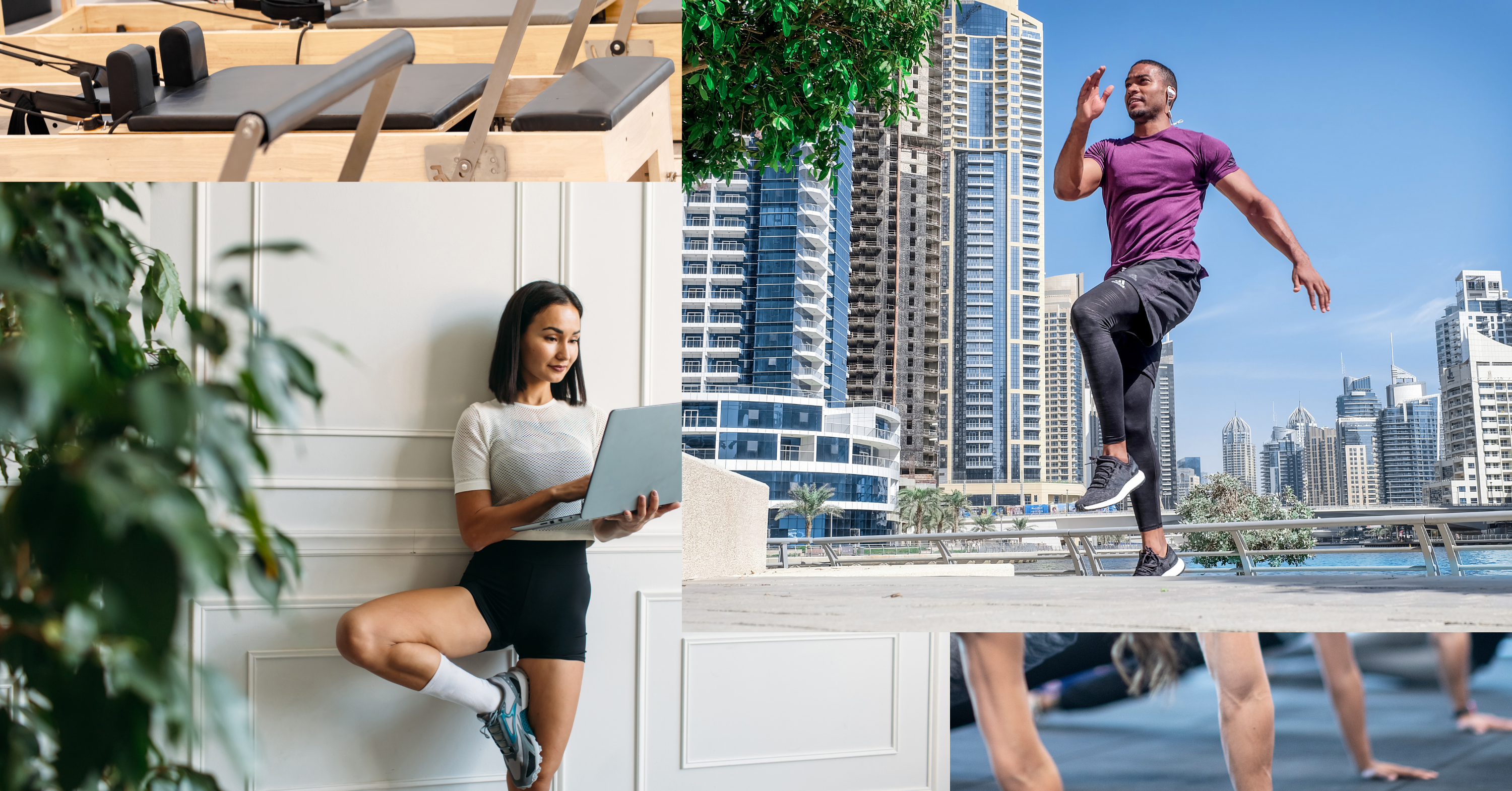 Collage showing employees being active